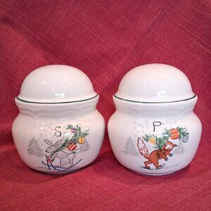 International "Country Christmas" Holiday Rabbit & Fox Salt & Pepper Shaker Set